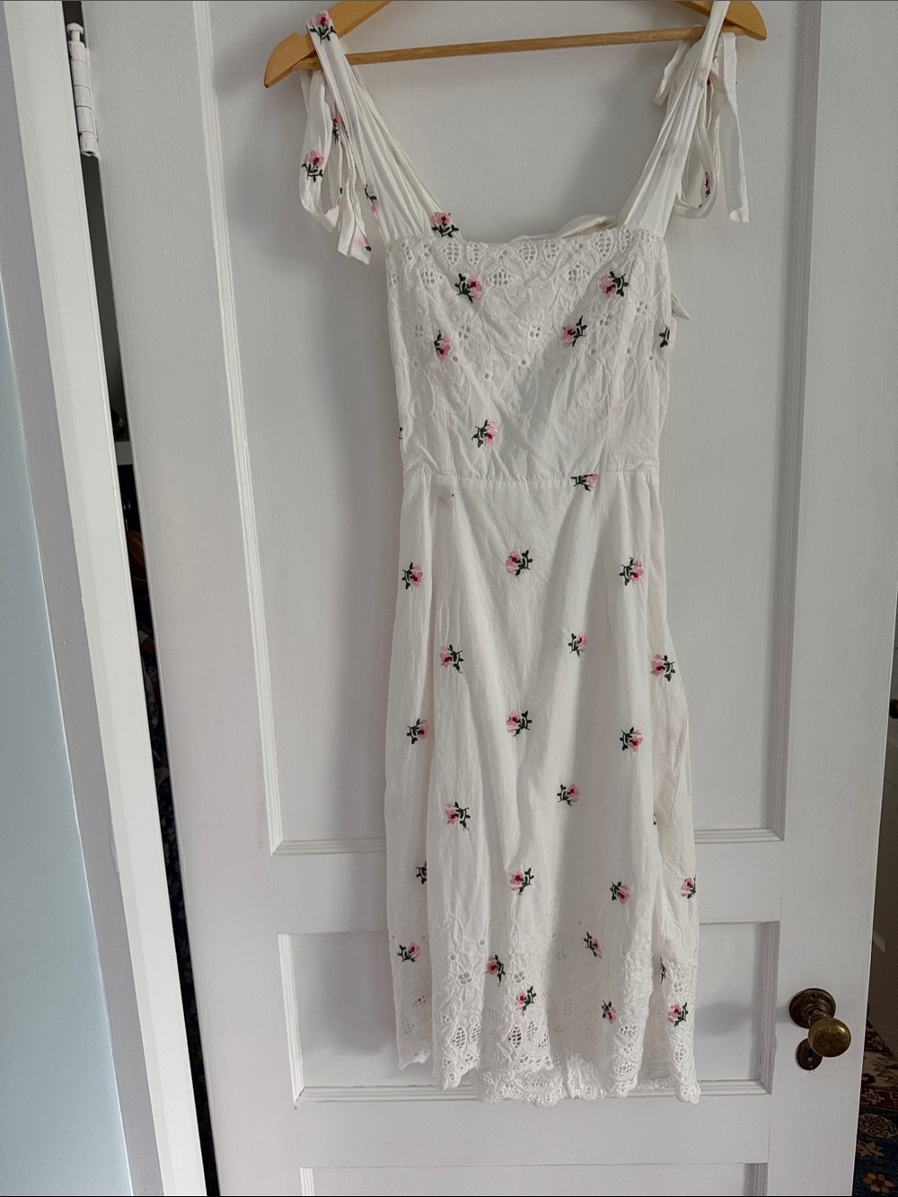 Yumi Kim White Midi Dress with Pink Floral Embroidery